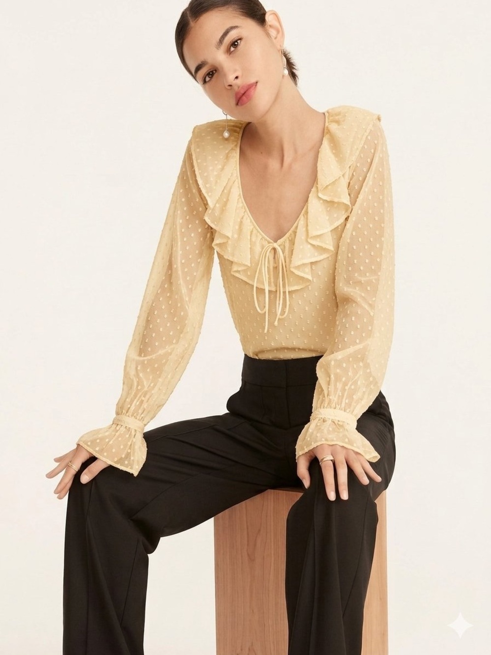 J. Crew Ruffleneck Top in Clip Dot - Bronzed Clay - Size M